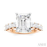 1 1/3 Ctw Emerald Shape Princess and Round Cut Diamond Semi-Mount Engagement Ring in 14K Rose and White Gold