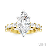 1 1/3 Ctw Marquise Shape Emerald and Round Cut Diamond Semi-Mount Engagement Ring in 14K Yellow and White Gold