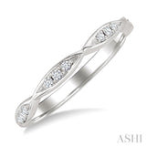 1/10 Ctw Marquise Carved Link Top Round Cut Diamond Stackable Wedding Band in 14K White Gold