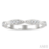 1/10 Ctw Marquise Carved Link Top Round Cut Diamond Stackable Wedding Band in 14K White Gold