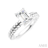 1/20 Ctw Emerald Shape Round Cut Diamond Semi-Mount Engagement Ring in 14K White Gold