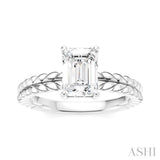 1/20 Ctw Emerald Shape Round Cut Diamond Semi-Mount Engagement Ring in 14K White Gold