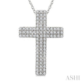 1/4 Ctw Roman Cross Triple Row Round Cut Diamond Fashion Pendant With Chain in 10K White Gold