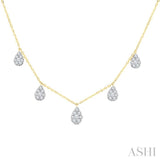 1/2 Ctw Pear Shape Mount Round Cut Diamond Dangle Necklace in 10K Yellow Gold
