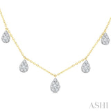 1/2 Ctw Pear Shape Mount Round Cut Diamond Dangle Necklace in 10K Yellow Gold
