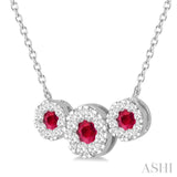 3.80 MM & 3 MM Round Shape Ruby and 5/8 Ctw Round Cut Diamond Past Present & Future Precious Lovebright Necklace in 14K White Gold