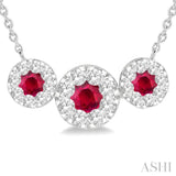 3.80 MM & 3 MM Round Shape Ruby and 5/8 Ctw Round Cut Diamond Past Present & Future Precious Lovebright Necklace in 14K White Gold