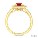 1/3 Ctw Art Deco 6X4MM Octagon Shape Ruby, Baguette and Round Cut Diamond Precious Fashion Ring in 14K Yellow Gold