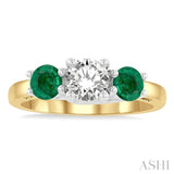 4.65 MM Round Shape Past Present and Future Emerald and 3/4 Ctw Round Cut Diamond Precious Ring in 14K Yellow and White Gold
