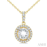 5 MM White Topaz and 1/10 Ctw Round Cut Diamond Halo Semi-Precious Pendant With Chain in 14K Yellow and White Gold