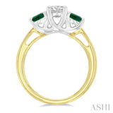 4.30 MM Round Shape Emerald and 5/8 Ctw Past Present and Future Round Cut Diamond Precious Ring in 14K Yellow and White Gold
