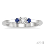2.15 MM Round Shape Sapphire and 1/6 Ctw Past Present and Future Round Cut Diamond Precious Ring in 14K White Gold