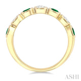 4X3 MM Oval Shape Emerald and 1/2 Ctw Oval Cut Diamond 7 Stone Bezel Set Precious Fashion Band in 14K Yellow Gold