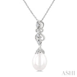 10X8 MM Cultured Pearl and 1/20 Ctw Round Cut Diamond Fashion Pendant With Chain in 10K White Gold