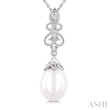 10X8 MM Cultured Pearl and 1/20 Ctw Round Cut Diamond Fashion Pendant With Chain in 10K White Gold