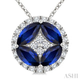 5X2.5 Marquise Shape Sapphire and 1/6 Ctw Round Cut Diamond Fashion Precious Pendant With Chain in 10K White Gold