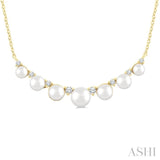 3.5 MM-5 MM Cultured Pearl and 1/6 Ctw Round Cut Diamond Smile Necklace in 10K Yellow Gold