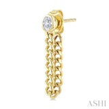1/3 Ctw Bezel Set Oval Cut Diamond Curb Link Chain Dangler Fashion Earring in 14K Yellow Gold