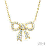 1/5 Ctw Bow Round Cut Diamond Petite Fashion Pendant With Chain in 10K Yellow Gold
