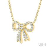 1/5 Ctw Bow Round Cut Diamond Petite Fashion Pendant With Chain in 10K Yellow Gold