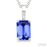 6X4 MM Octagon shape Tanzanite Precious Solitaire Pendant With Chain in 14K White Gold