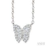 1/5 Ctw Petite Butterfly Baguette and Round Cut Diamond Fashion Pendant With Chain in 10K White Gold