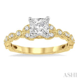 1/2 Ctw Diamond Ladies Engagement Ring with 1/3 Ct Princess Cut Center Stone in 14K Yellow and White Gold