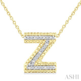 1/20 Ctw Bubble Accent Initial 'Z' Round Cut Diamond Fashion Pendant With Chain in Yellow Gold Vermeil