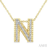 1/20 Ctw Bubble Accent Initial 'N' Round Cut Diamond Fashion Pendant With Chain in Yellow Gold Vermeil