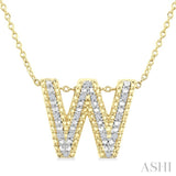 1/20 Ctw Bubble Accent Initial 'W' Round Cut Diamond Fashion Pendant With Chain in Yellow Gold Vermeil
