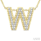 1/20 Ctw Bubble Accent Initial 'W' Round Cut Diamond Fashion Pendant With Chain in Yellow Gold Vermeil