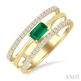 5x3 MM East-West Set Emerald and 1/4 Ctw Round Cut Diamond Precious Layered Fashion Ring in 10K Yellow Gold