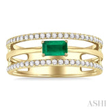 5x3 MM East-West Set Emerald and 1/4 Ctw Round Cut Diamond Precious Layered Fashion Ring in 10K Yellow Gold