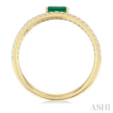 5x3 MM East-West Set Emerald and 1/4 Ctw Round Cut Diamond Precious Layered Fashion Ring in 10K Yellow Gold