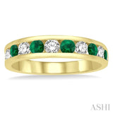 2.9 MM Emerald and 1/2 Ctw Round Cut Diamond Precious Wedding Band in 14K Yellow Gold