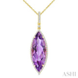 22X8 MM Marquise Shape Amethyst and 1/4 Ctw Round Cut Diamond Semi-Precious Pendant With Chain in 14K Yellow Gold