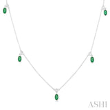 5x3 MM Oval Shape Emerald and 1/4 Ctw Round Cut Diamonds Precious Station Necklace in 14K White Gold