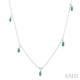 5x3 MM Oval Shape Emerald and 1/4 Ctw Round Cut Diamonds Precious Station Necklace in 14K White Gold