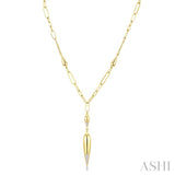 1/10 Ctw Paperclip Round Cut Diamond Teardrop Fashion Necklace in 14K Yellow Gold