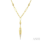 1/10 Ctw Paperclip Round Cut Diamond Teardrop Fashion Necklace in 14K Yellow Gold