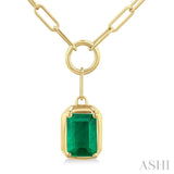 6x4 MM Emerald Solitaire Precious Paperclip Pendant With Chain in 10K Yellow Gold