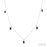 5x3 MM Octagonal Shape Sapphire and 1/4 Ctw Round Cut Diamonds Precious Station Necklace in 14K White Gold