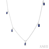 5x3 MM Octagonal Shape Sapphire and 1/4 Ctw Round Cut Diamonds Precious Station Necklace in 14K White Gold