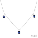 5x3 MM Octagonal Shape Sapphire and 1/4 Ctw Round Cut Diamonds Precious Station Necklace in 14K White Gold