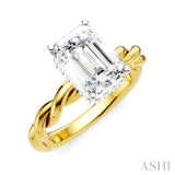 1/10 Ctw Akari Twisted Shank Emerald Shape Round Cut Diamond Semi Mount Engagement Ring in 14K Yellow and White Gold