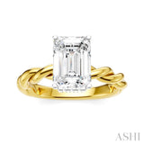1/10 Ctw Akari Twisted Shank Emerald Shape Round Cut Diamond Semi Mount Engagement Ring in 14K Yellow and White Gold