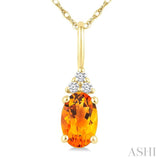 1/50 Ctw Oval Cut 6X4 MM Citrine and Round Cut Diamond semi-precious Pendant With Chain in 10K Yellow Gold