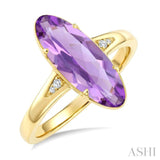 16X6 MM Evoque Gemstones Oval Shape Amethyst and 1/50 Ctw Round Cut Diamond Semi-Precious Ring in 10K Yellow Gold