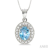 8x6 MM Oval Cut Aquamarine and 1/3 ctw Round Cut Diamond Pendant in 14K White Gold with Chain