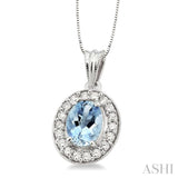 8x6 MM Oval Cut Aquamarine and 1/3 ctw Round Cut Diamond Pendant in 14K White Gold with Chain